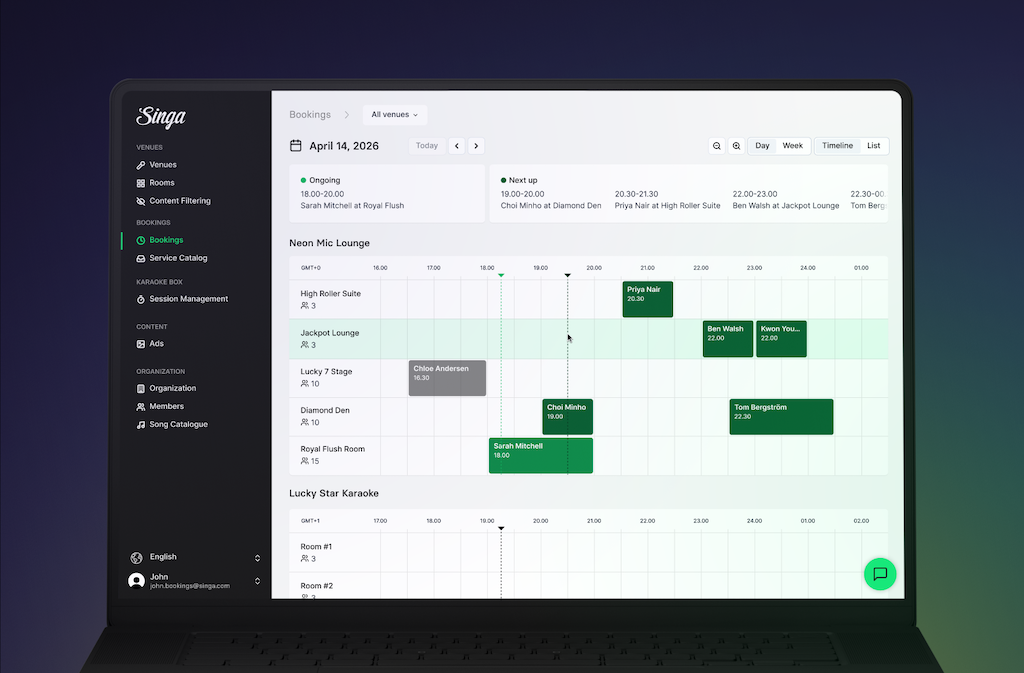 Singa Bookingansicht, wenn Kund:innen gebucht haben.