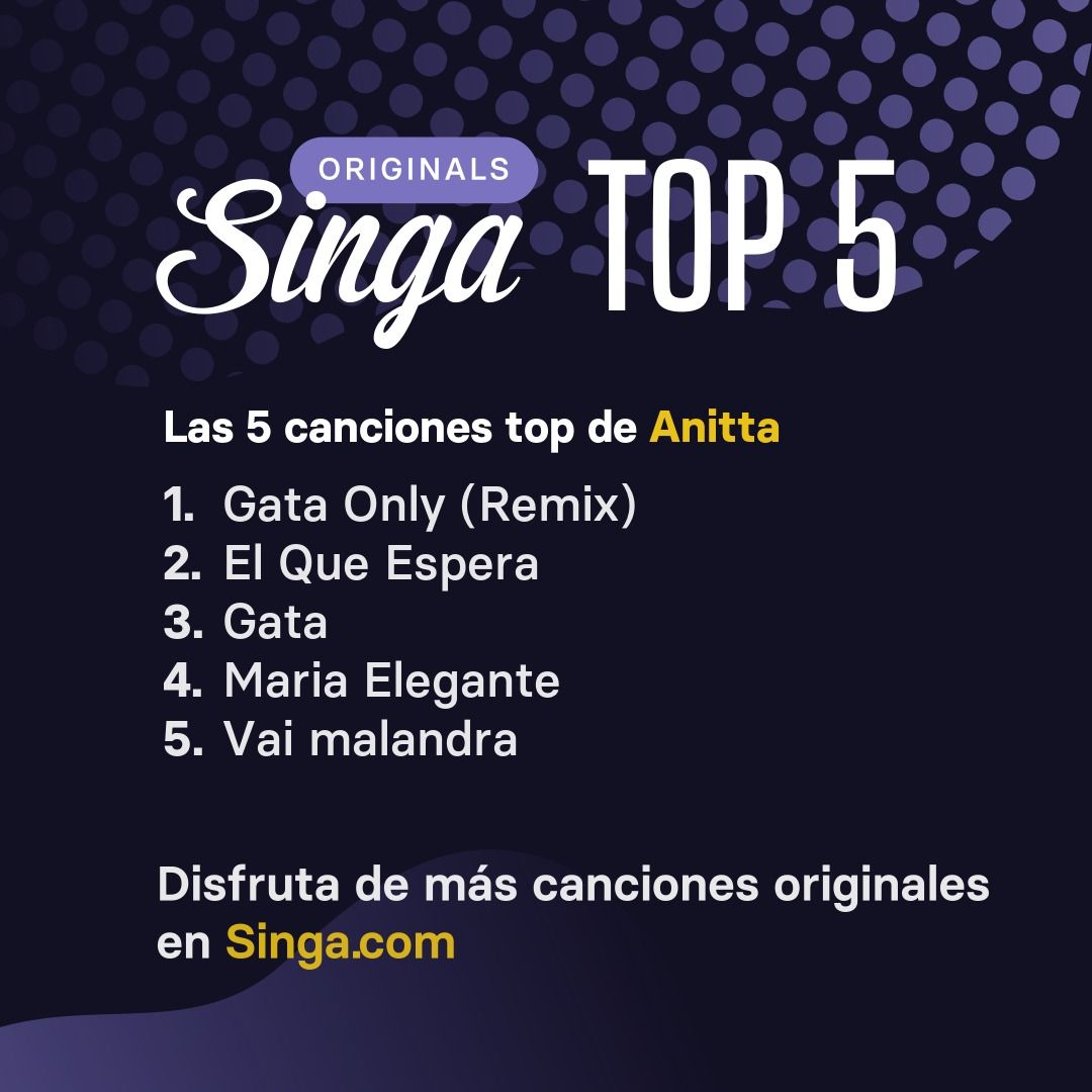 Las canciones top de Anitta en karaoke en Singa.