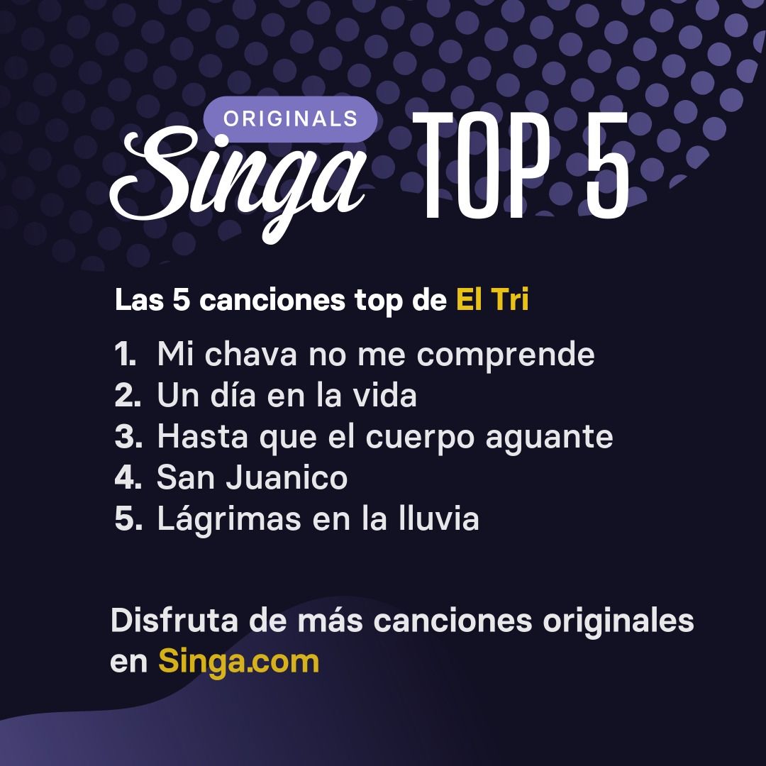 Las canciones top de El Tri en karaoke en Singa.