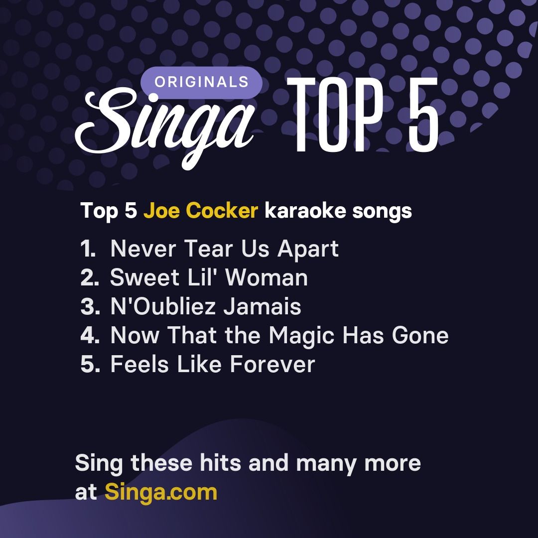 Top Joe Cocker karaoke songs on Singa.
