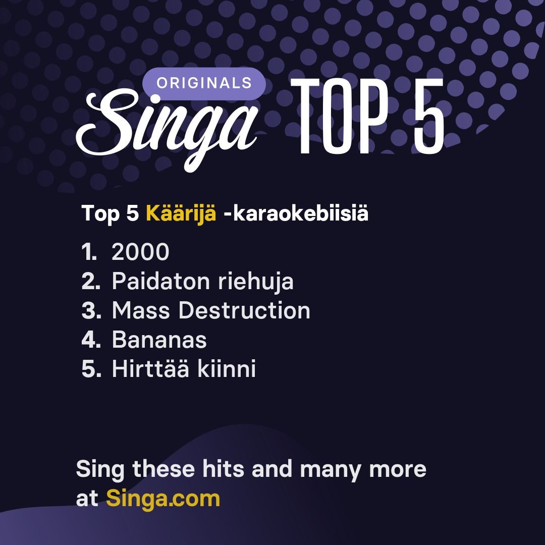 Top Käärijä -karaokebiisit Singassa.