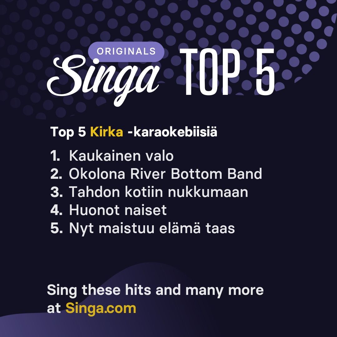 Top Kirka -karaokebiisit Singassa.
