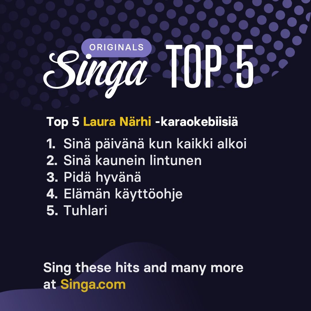 Top Laura Närhi -karaokebiisit Singassa.