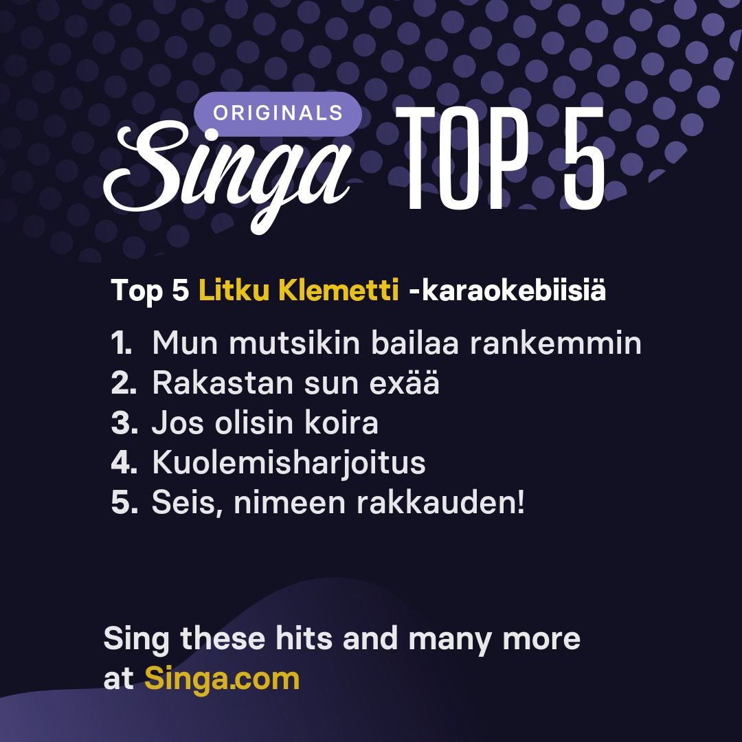 Top Litku Klemetti -karaokebiisit Singassa.