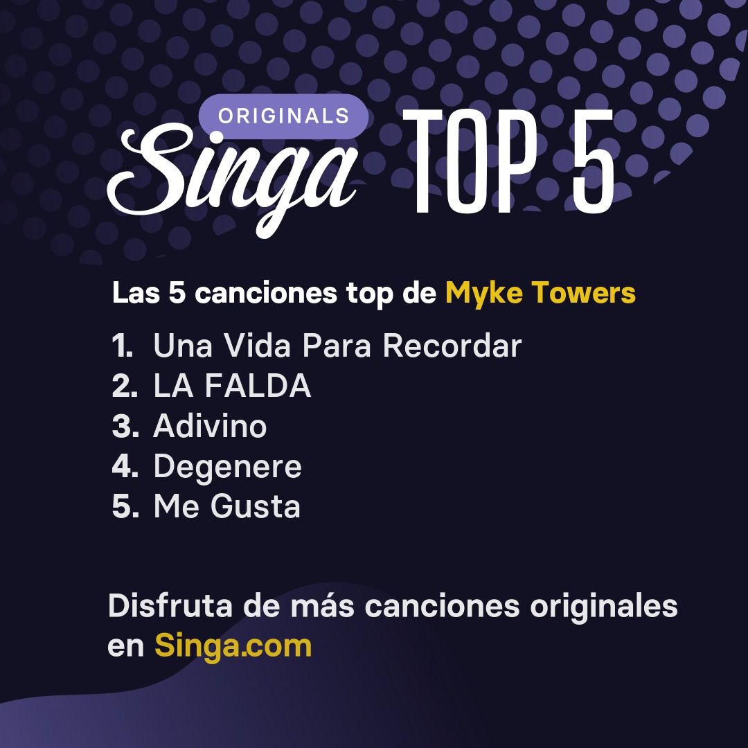 Las canciones top de Myke Towers en karaoke en Singa.