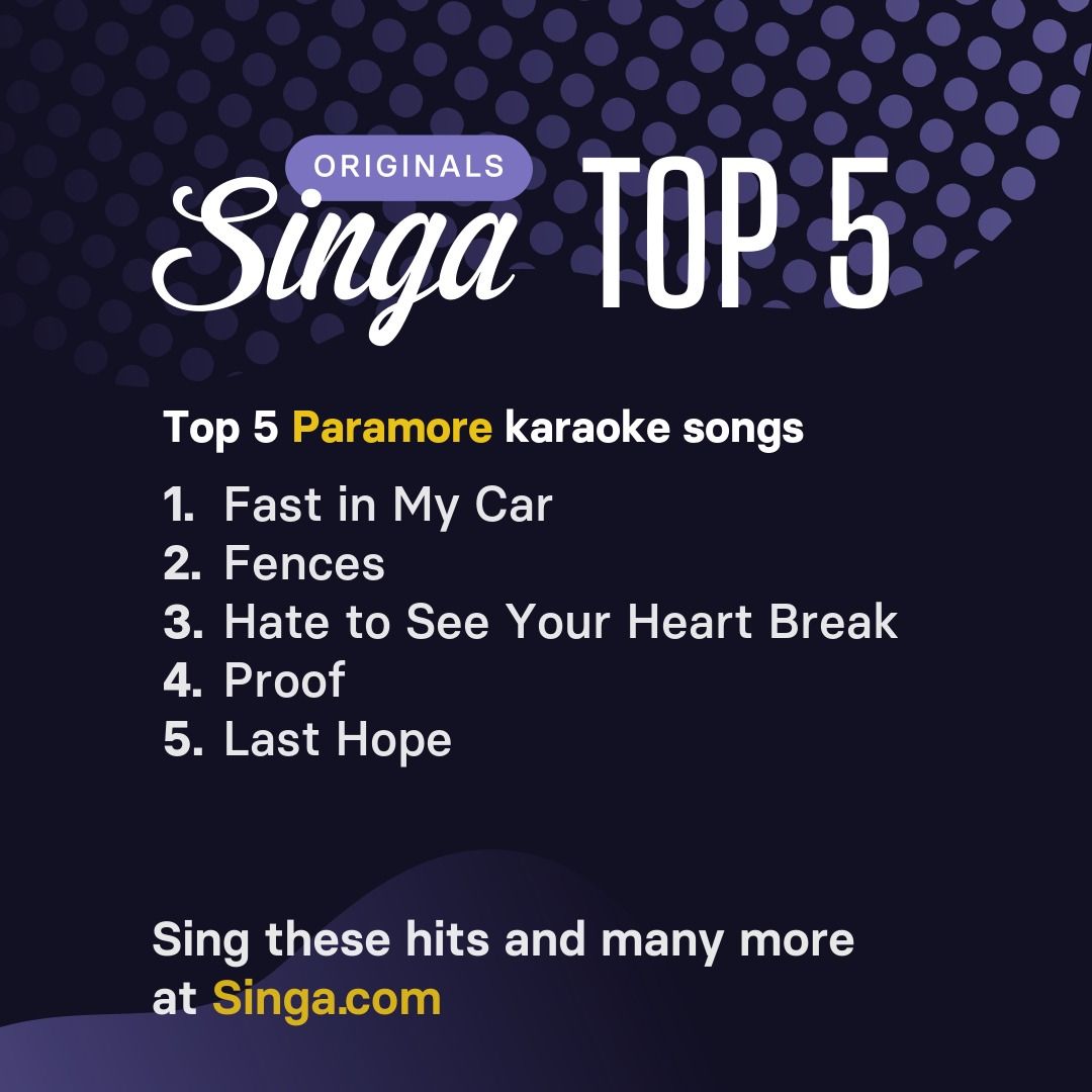 Top Paramore karaoke songs on Singa.