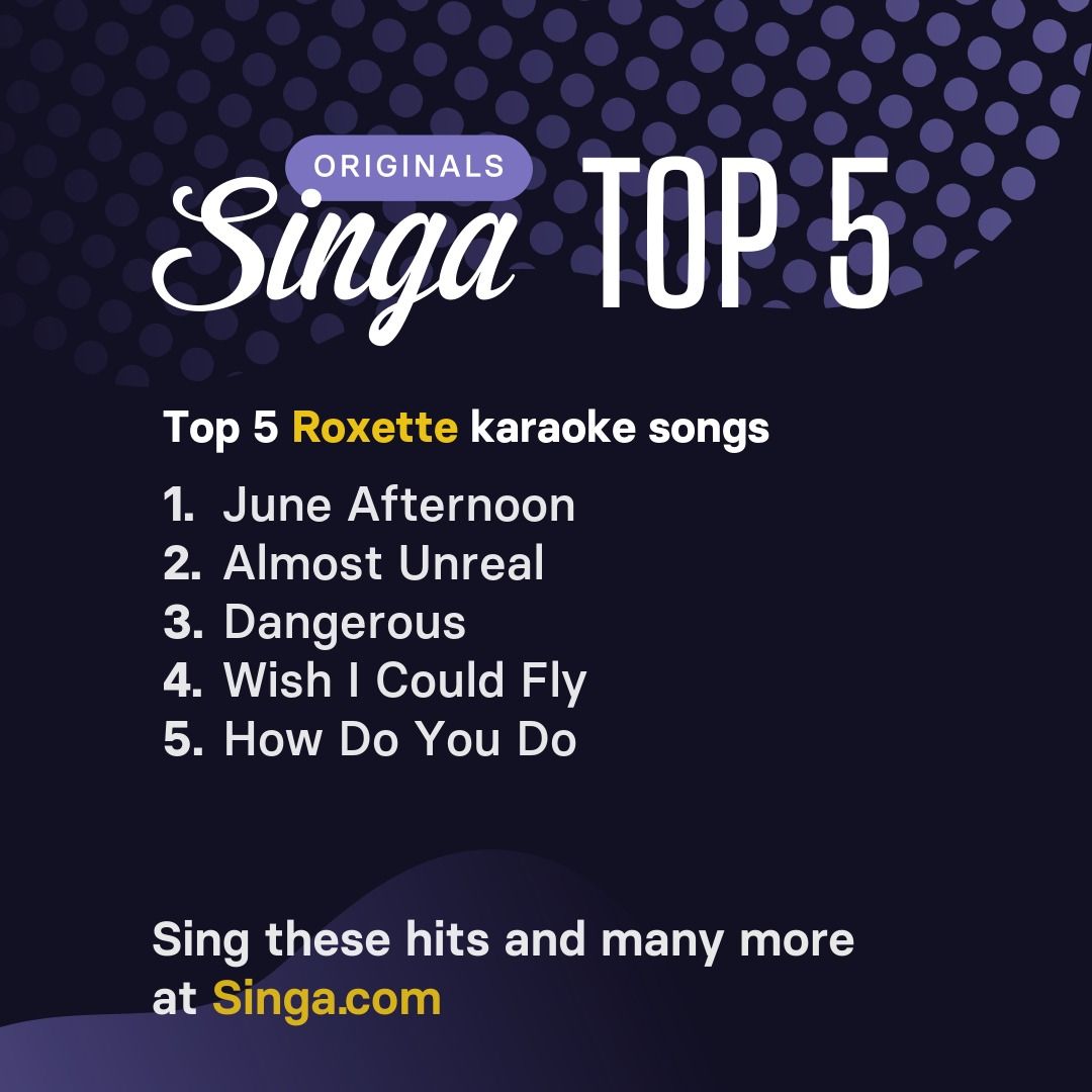 Top Roxette karaoke songs on Singa.
