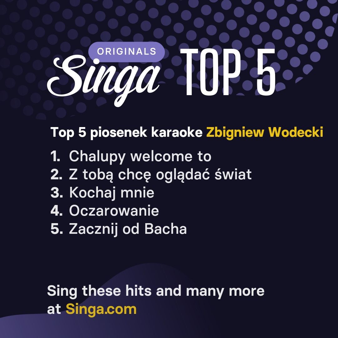Najlepsze piosenki karaoke Zbigniew Wodecki w Singa.