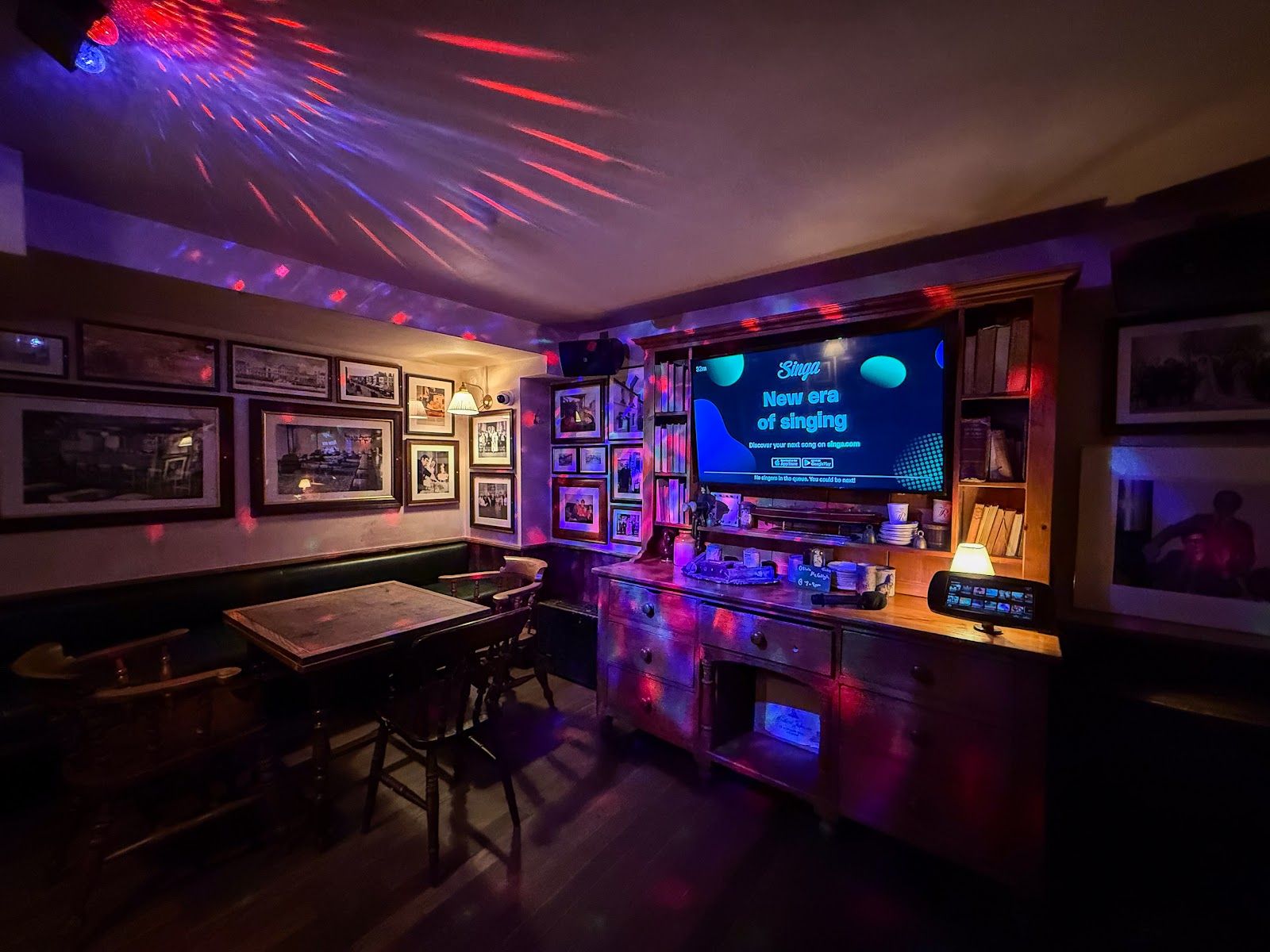 A private singing room at Molly Mc's mid-session with the disco lights on