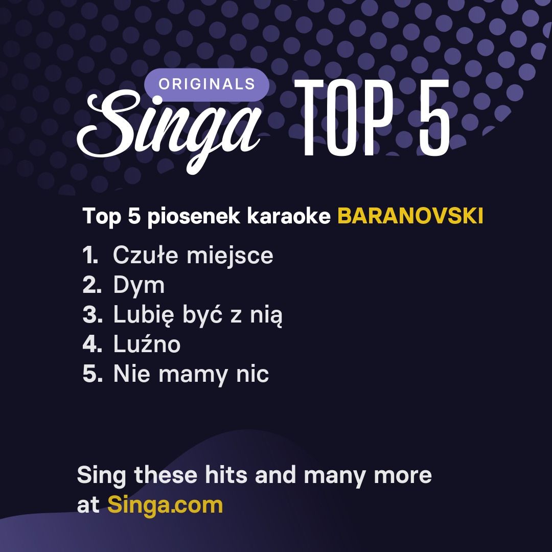 Najlepsze piosenki karaoke BARANOVSKI w Singa.