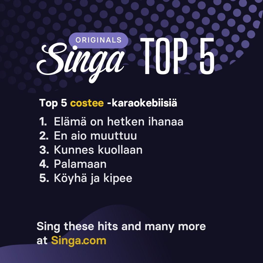 Top costee -karaokebiisit Singassa.