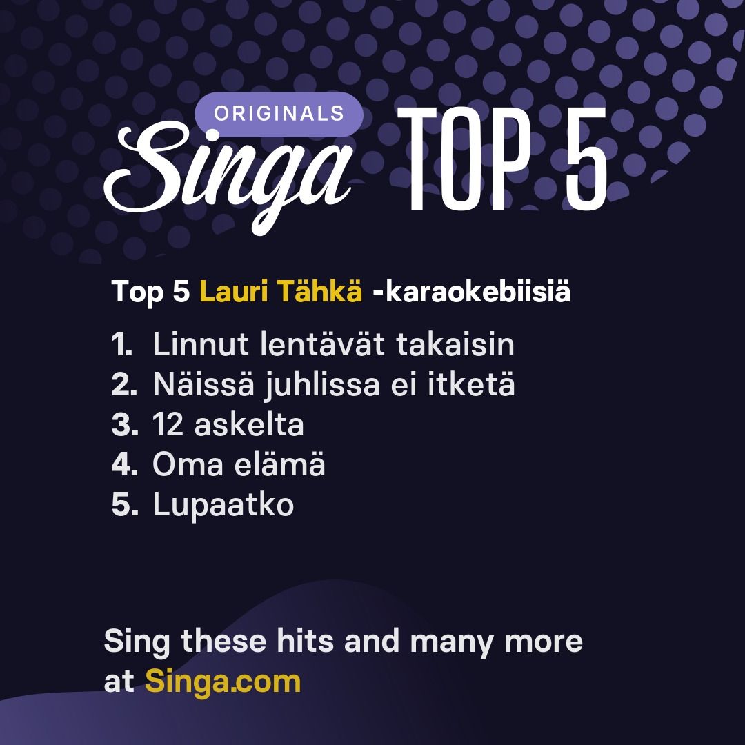 Top Lauri Tähkä -karaokebiisit Singassa.