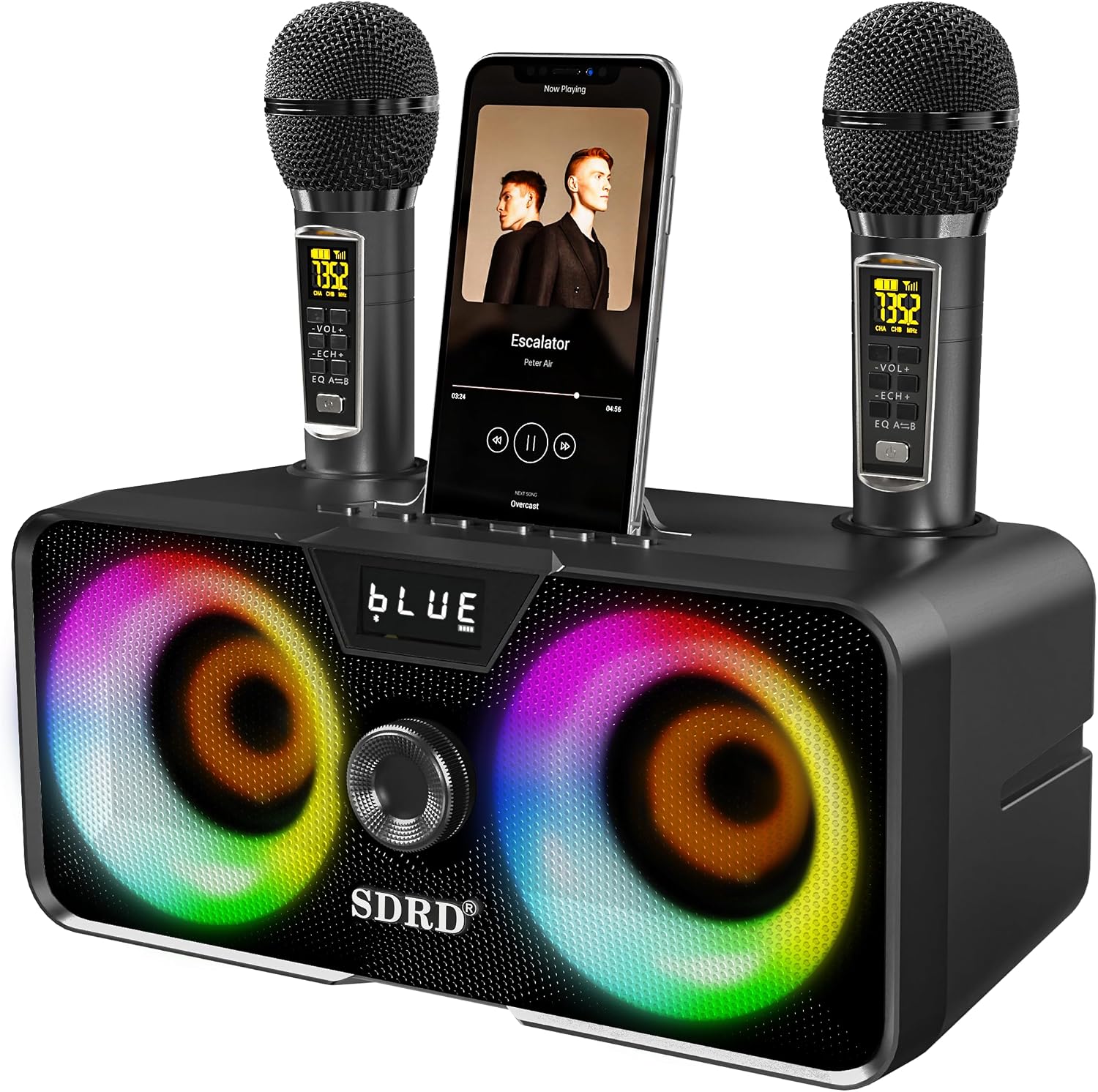 MASINGO Karaoke Machine for Adults and Kids with 2 Wireless Microphones, Portable Bluetooth Singing Speaker, Colorful LED Lights, PA System, Lyrics Display Holder, and TV Cable. Presto G2