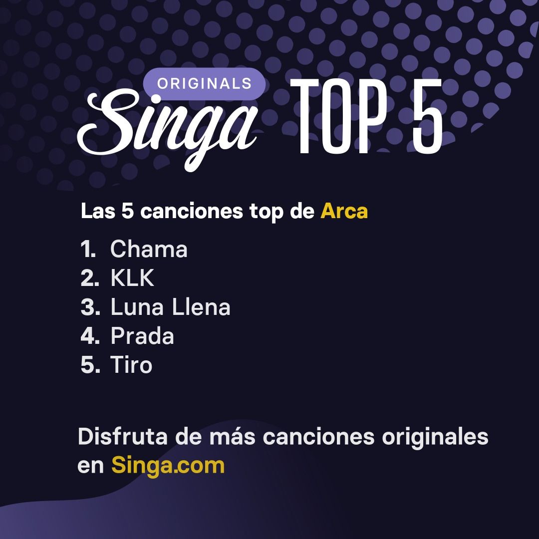 Las canciones top de Arca en karaoke en Singa.