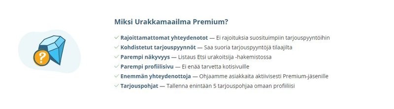Urakkamaailman Premium ominaisuudet