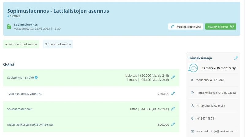 urakkasopimuspohja