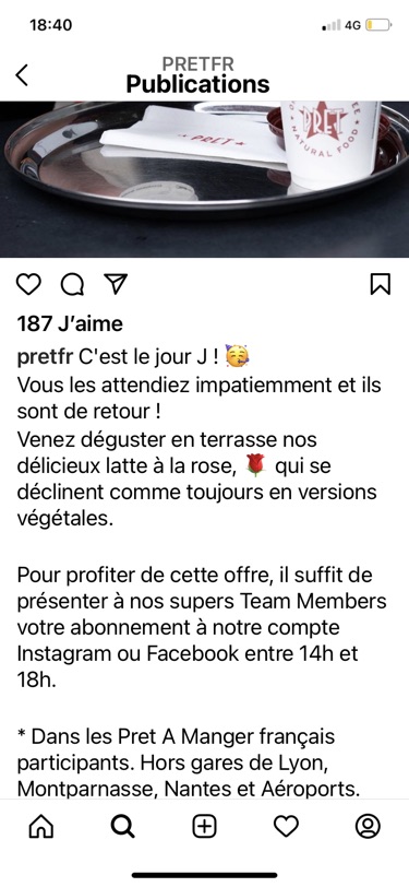 Prêt à manger玫瑰拿铁