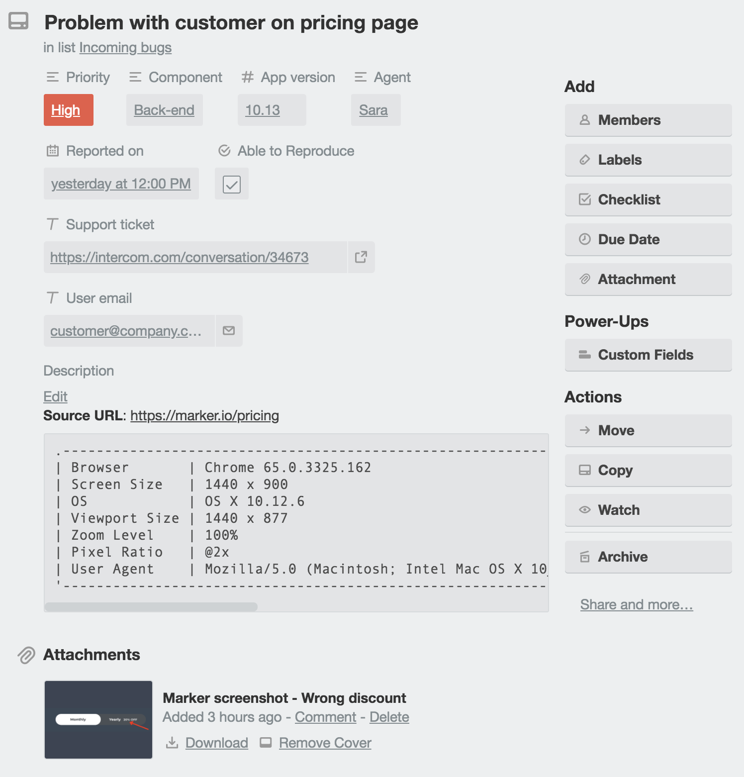 Trello card create with Marker.io
