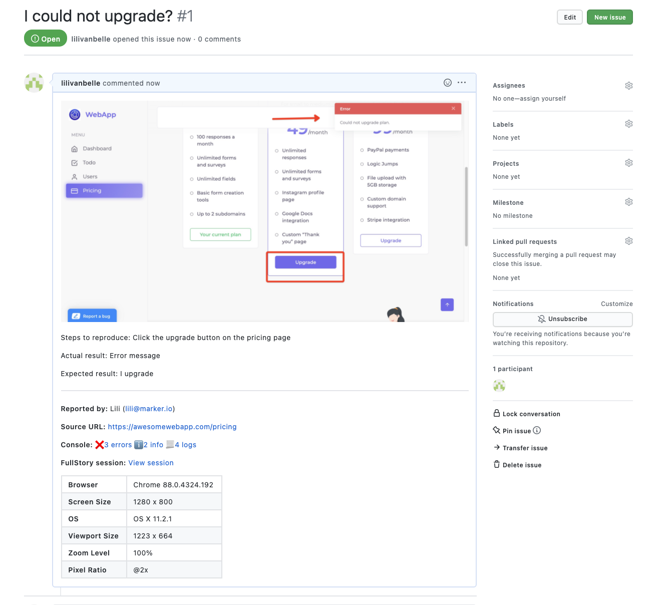 github-bug-report-template
