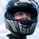 David wearing motorcycle helmet