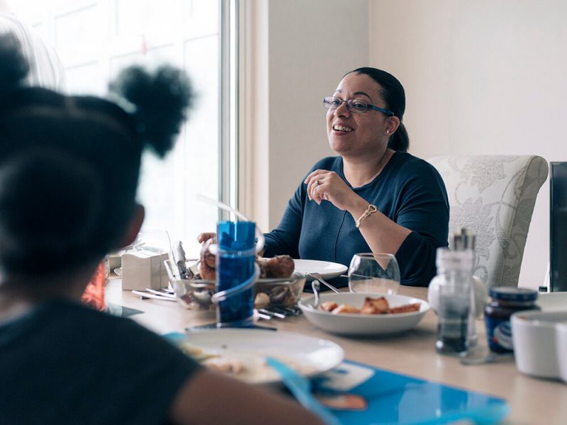 Teusday eating dinner with her children