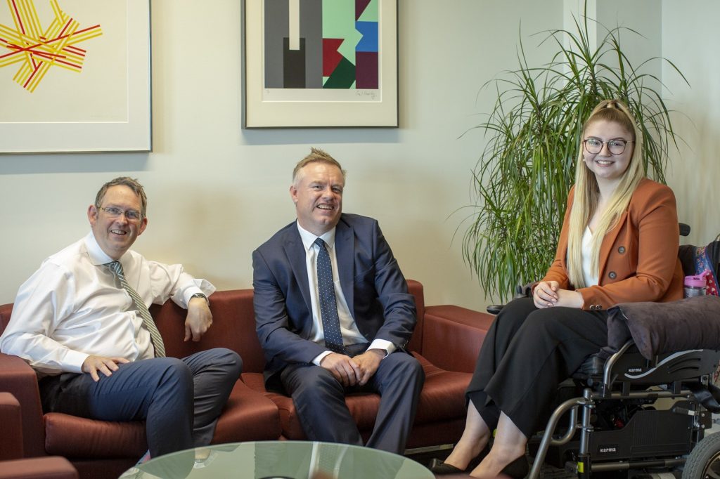Future Legal Mind winner Charley-Anne Gordon with Paul Maynard MP & Jonathan White