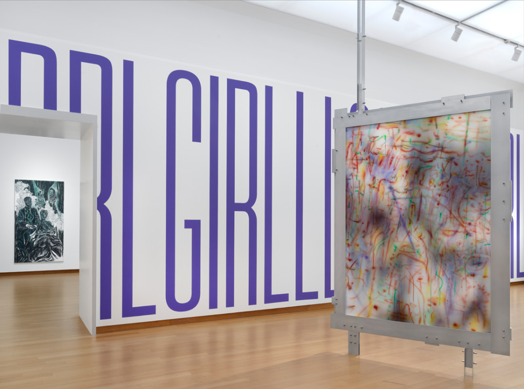 installation view of works by Natasja Kensmil, Martine Syms, Julie Mehretu and Nairy Baghramian