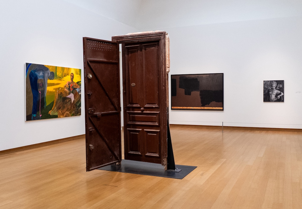 installation view of works by Anthony Cudahy, Lydia Ourahmane, Carrie Mae Weems and Xavier Robles de Medina