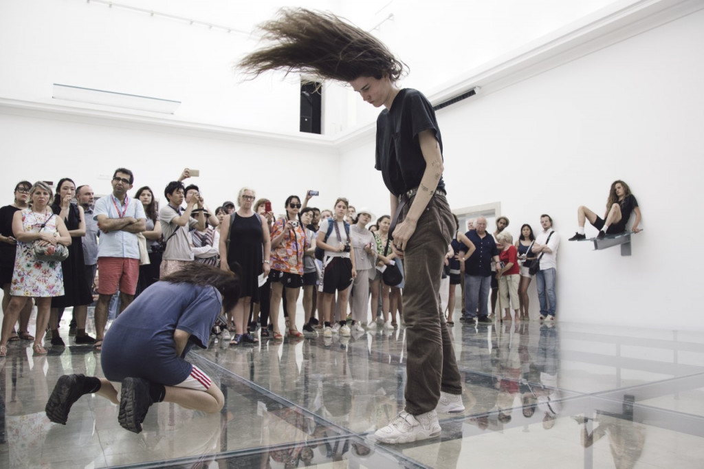 Anne Imhof, Faust, 2017, German Pavilion, 57th Venice Biennial, 2017. Photo: Nadine Fraczkowski, courtesy the artist and German Pavilion 2017