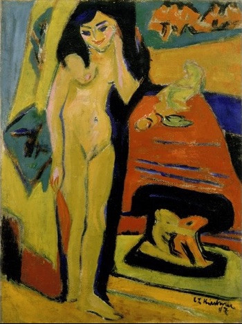 Ernst Ludwig Kirchner, 'Nacktes Mädchen hinter Vorhang (Fränzi)', 1910-1926, Collection Stedelijk Museum Amsterdam