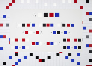 Catherine Christer Hennix, C- Algebra w Undecidable Word Problem, acrylverf op doek, 195 x 270.5 x 5.5 cm, 1975-1991