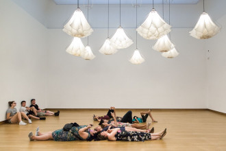 ‘Coded Nature - Studio Drift', 2018, with the poetic installation of dancing lights, 'Shylight'. Stedelijk Museum Amsterdam / Photo: Maarten Nauw