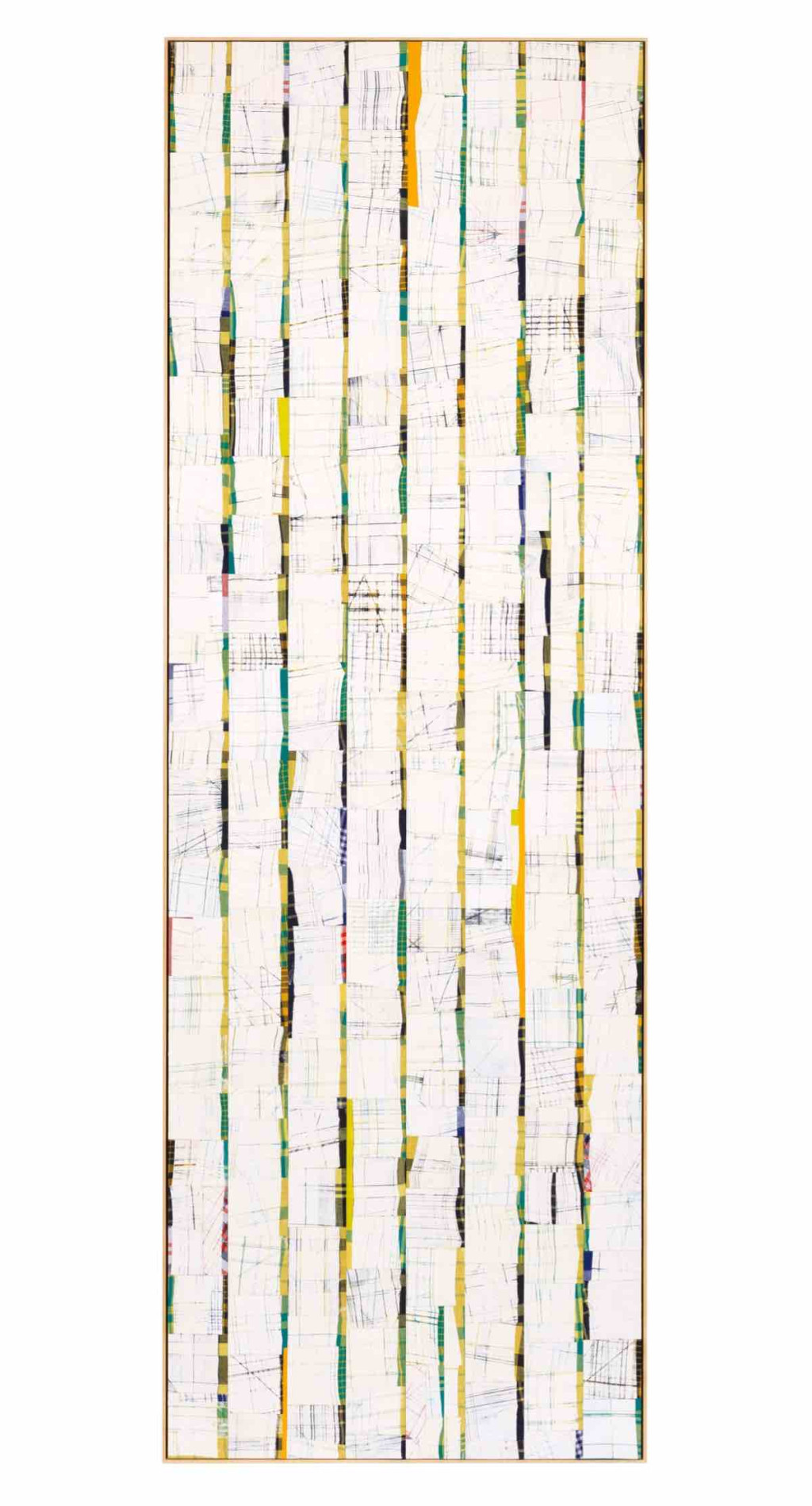 Remy Jungerman, Pimba AGIDA KAA II, 2020, kaolin (pimba) and textile on wooden panel, 242x82x5 cm, collection Stedelijk Museum Amsterdam, acquired 202