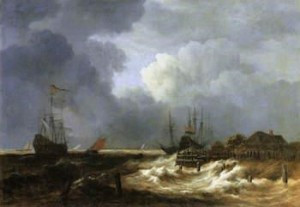 Jacob Isaacksz. van Ruisdael, Storm bij een dijk in Holland, begin jaren 1670, olieverf op doek, 110 x 160 cm, Musée du Louvre, Parijs