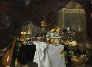 Jan Davidsz. de Heem, Vruchten en rijk vaatwerk op een tafel, 1640, olieverf op doek, 149 x 203 cm, Musée du Louvre, Parij