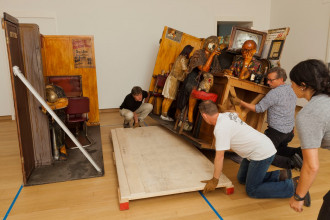 Installing Edward Kienholz's Beanery