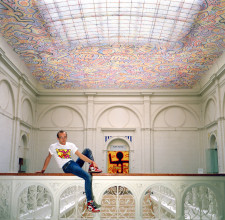 Keith Haring underneath his velum, 1986. Stedelijk Museum Amsterdam Archive. Photo Tseng Kwong Chi © Keith Haring Foundation