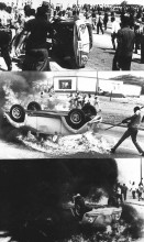 Volkswagen Kever wordt op zijn kop getild en in brand gestoken tijdens de revolte in Willemstad, 01-06-1969. Fotograaf onbekend. Nationaal Archief/Collectie Spaarnestad/ANP.