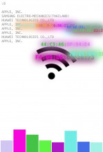 JODI, ‘\/\/iFi’, 2018, Wi-Fi Captive Portal nodes visualiseren nabije mobiele telefoons, courtesy de kunstenaar