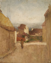 Bé de Waard, Gezicht op L’Étang-la-Ville vanuit de ruelle de la Coulette), datering onbekend, olieverf op doek, particuliere collectie. Annotatie rechts: À Jacques et Marie juin (onleesbaar: 1953?) très affectueusement de Bé (over ander opschrift heen).