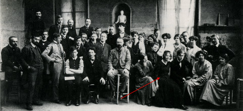Matisse en leerlingen, Académie Matisse, 1909, foto: Archives Matisse