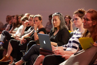 Audience of lecture Sarat Maharaj in Stedelijk Museum Amsterdam, May 30, 2018. Photo: Ernst van Deursen.