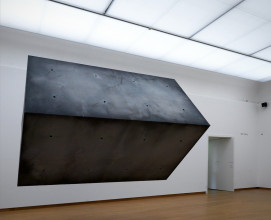 Installation view Studio Drift: Coded Nature, 2018, Stedelijk Museum Amsterdam. Drifter, development 2008-2016, realization 2017, mixed media with concrete, robotics, tracking system courtesy Pace Gallery, New York Photo: Gert Jan van Rooij