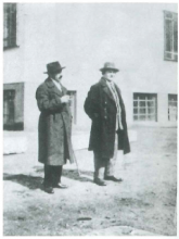 Fig. 4 Malevich and Tadeusz Peiper in front of the Bauhaus in Dessau, April 7, 1927.