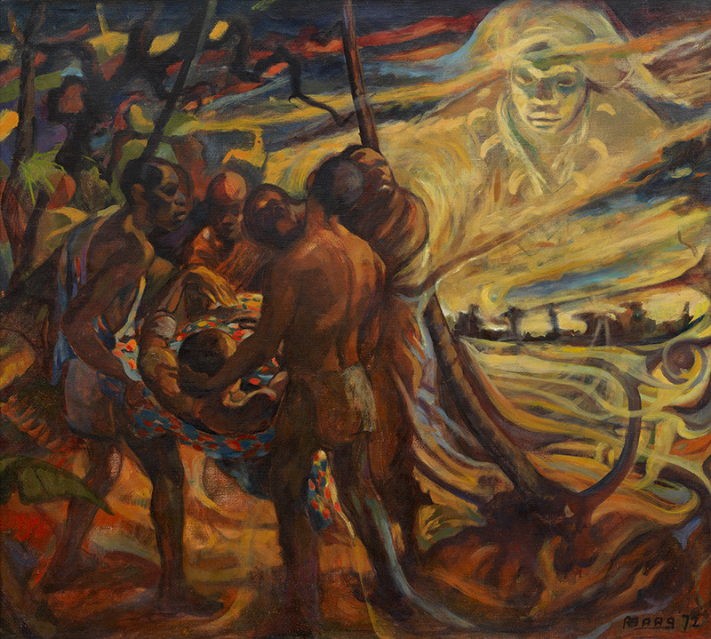 Armand Baag, Abaysa e go na masa (Abaysa gaat naar moeder aarde), 1972. Collectie Sura en Surina Baag, Amsterdam. Foto: Gert Jan van Rooij