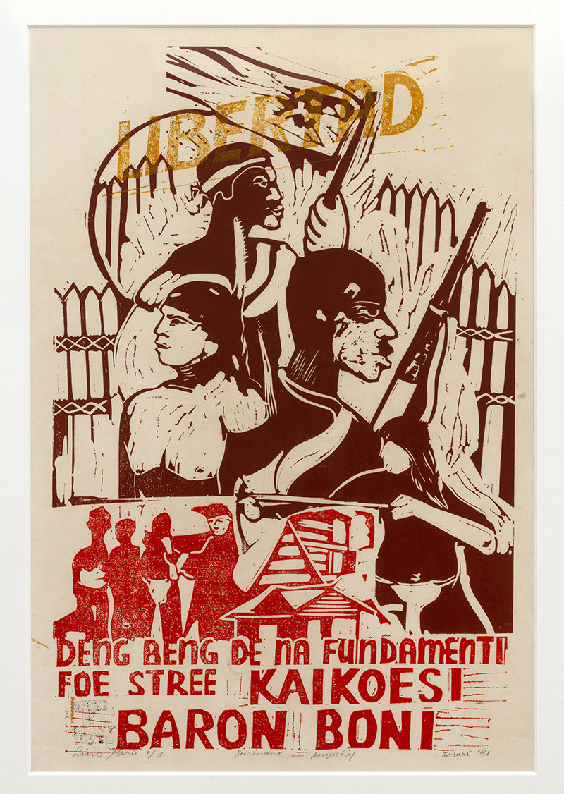 René Tosari, Untitled (400 jaar Verzet en Strijd), 1981. Collectie Kunstenaar Paramaribo. Zaalopname foto Gert Jan van Rooij / Stedelijk Museum