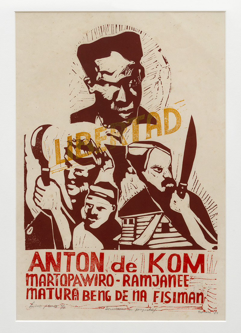 René Tosari, Untitled (400 jaar Verzet en Strijd), 1981. Collectie Kunstenaar Paramaribo. Zaalopname foto Gert Jan van Rooij / Stedelijk Museum