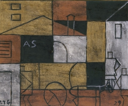Joaquín Torres-García, Structure with Street, 1929. Modern immigrant artists incorporated elements of their cultural backgrounds in their art. In the case of Torres-Garcia, these are Inca structures.