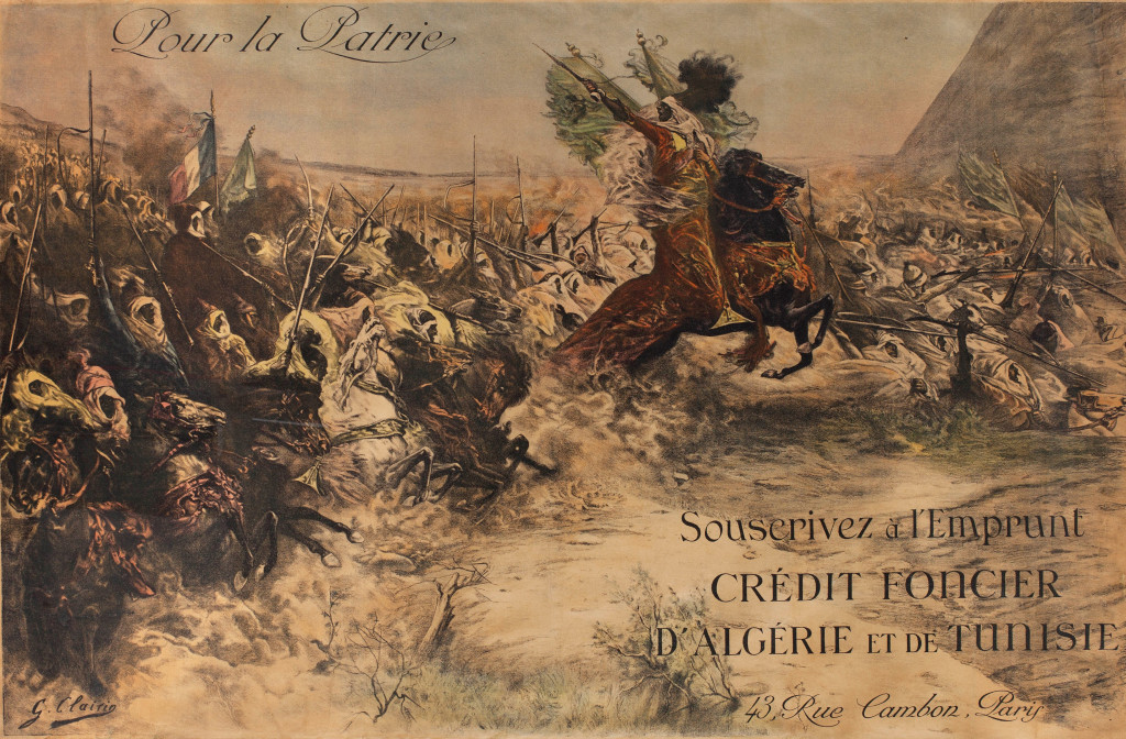 Poster by Georges Clairin from 1918, intended to raise money to finance the First World War. More than 300,000 colonial soldiers from North Africa fought in Europe. Many remained in France after the war.