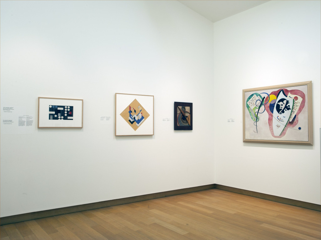 From left to right, works by Sophie Taeuber-Arp; Theo van Doesburg in collaboration with Cornelis van Eesteren; Wassily Kandinsky. Photo: Peter Tijhuis.